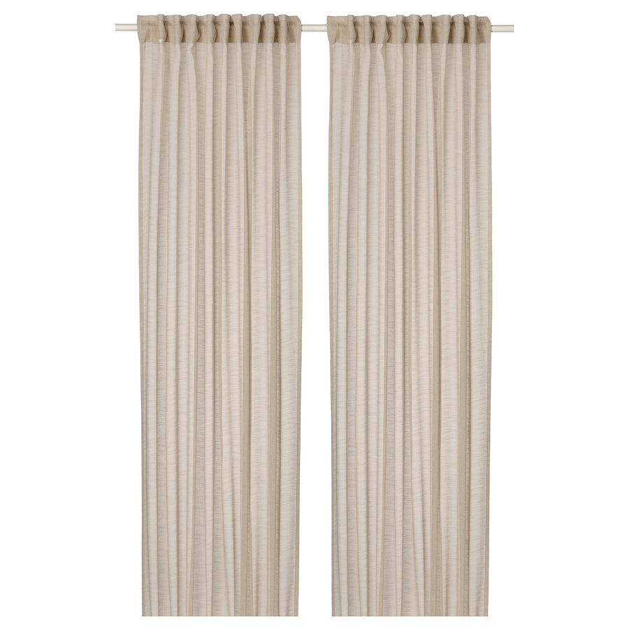 HÄLLEBRÄCKA Sheer curtains, 1 pair, with heading tape/light beige, 145x250 cm