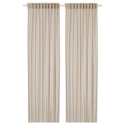 HĂLLEBRĂCKA Sheer curtains, 1 pair, with heading tape/light beige, 145x250 cm