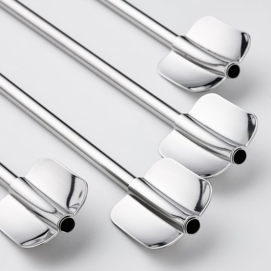 LUFTTÄT 5-pc drink strw/spoon set w clng br, stainless steel