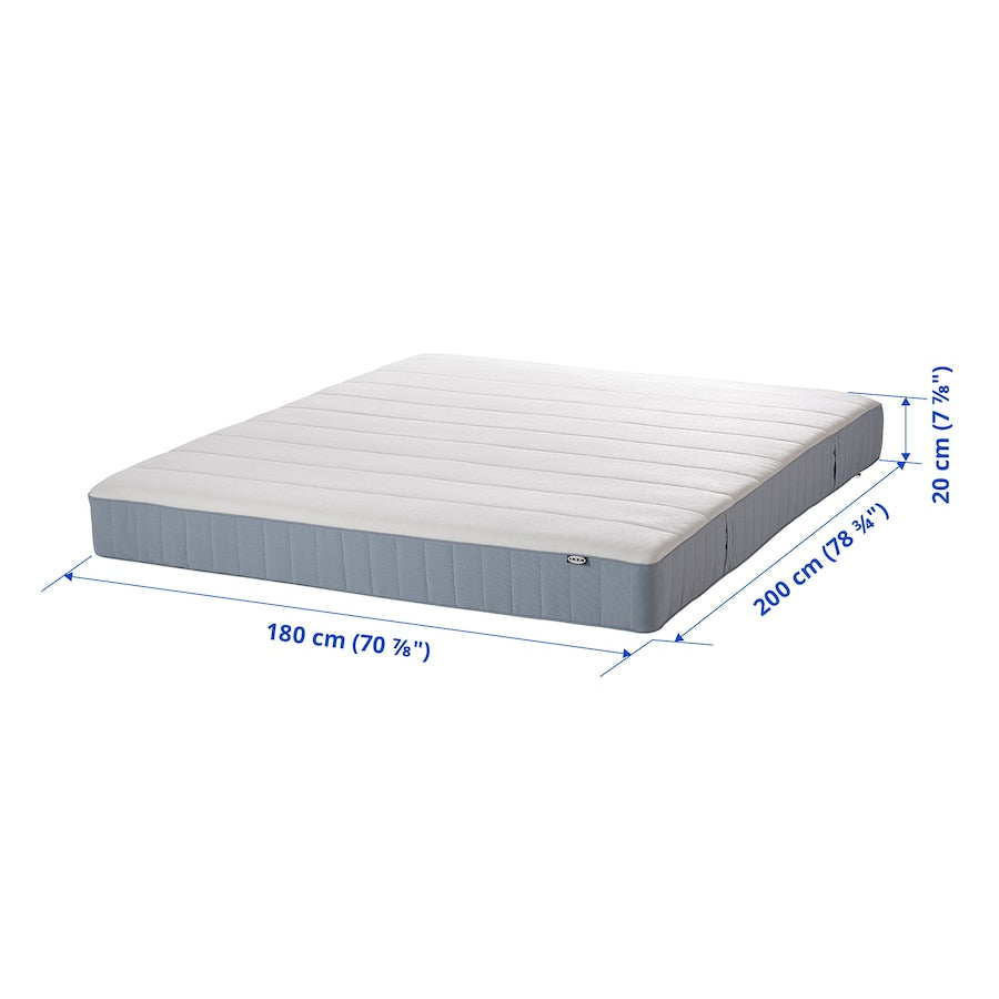 VESTERÖY Pocket sprung mattress, extra firm/light blue, 150x200 cm