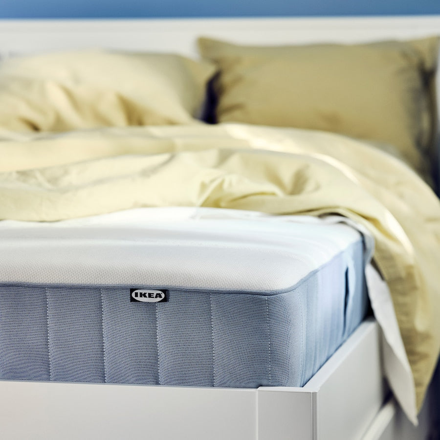 VESTERÖY Pocket sprung mattress, extra firm/light blue, 150x200 cm
