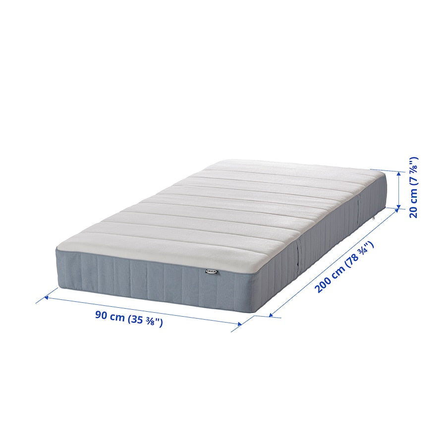 VESTERÖY Pocket sprung mattress, extra firm/light blue, 150x200 cm