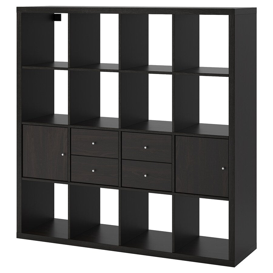 KALLAX Shelving unit with 4 inserts, white stained oak effect, 147x147 cm