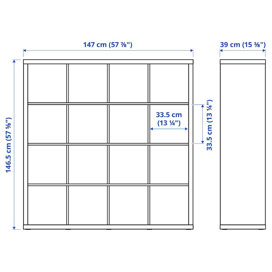 KALLAX Shelving unit with 4 inserts, white stained oak effect, 147x147 cm
