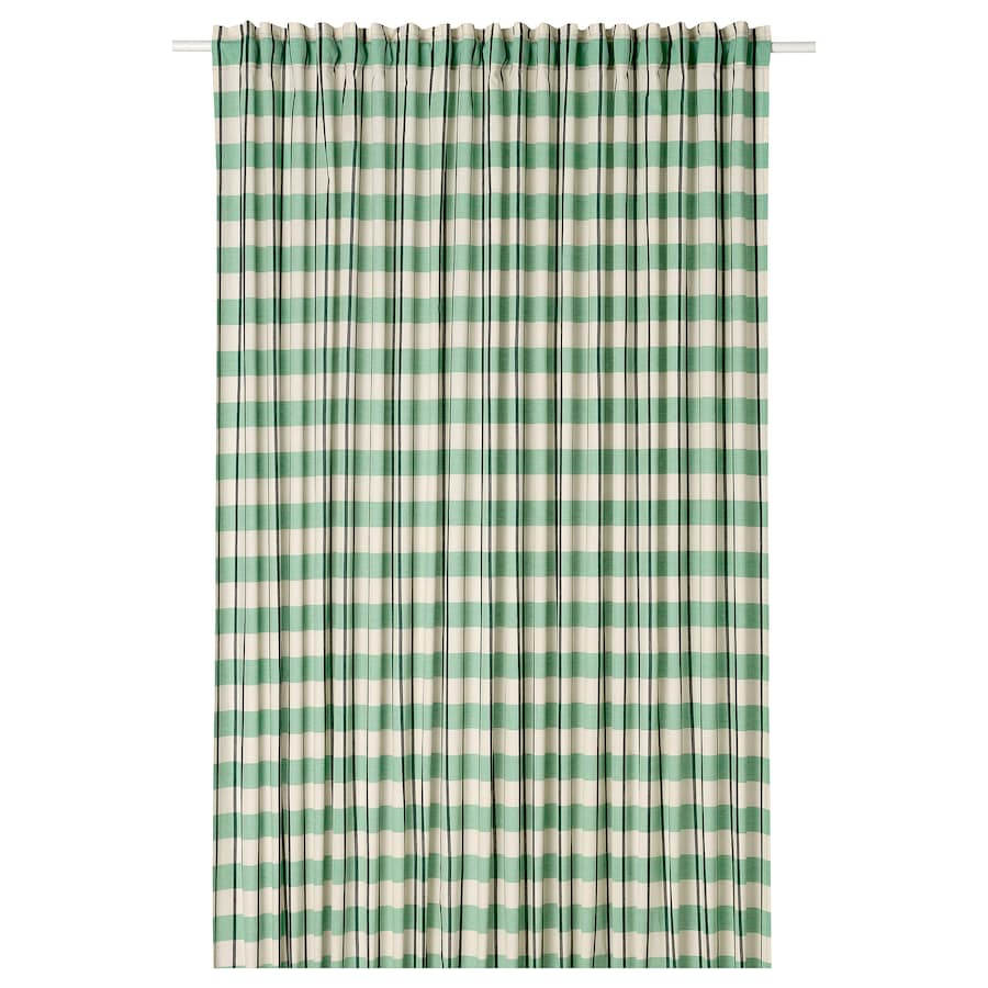 GLANSHAGTORN Curtain, 1 piece, with heading tape orange/white blue, 300x250 cm