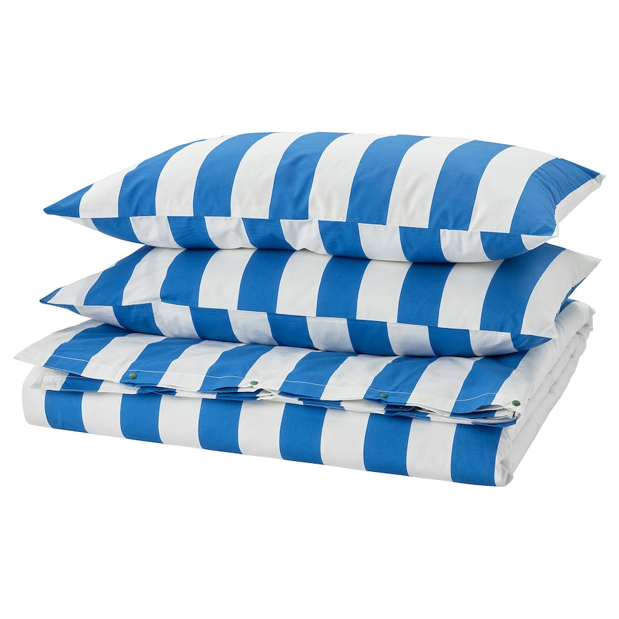 SLÅNHÖSTMAL Duvet cover and 2 pillowcases, orange/pink/striped, 200x200/50x80 cm