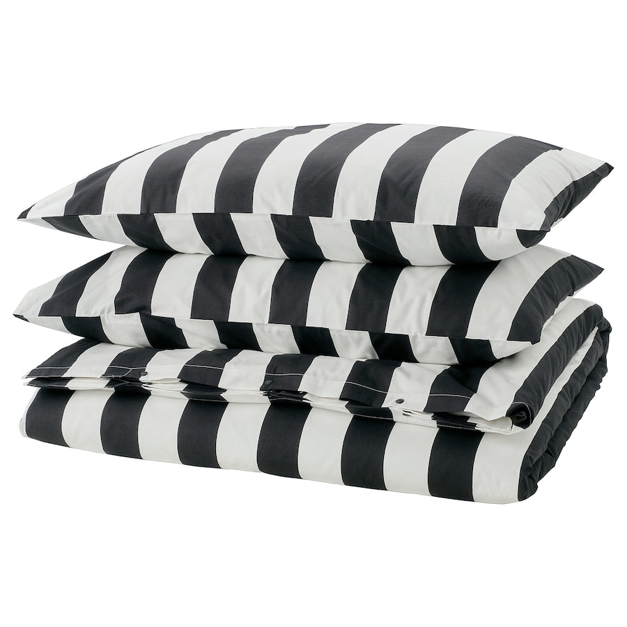 SLÅNHÖSTMAL Duvet cover and 2 pillowcases, orange/pink/striped, 200x200/50x80 cm