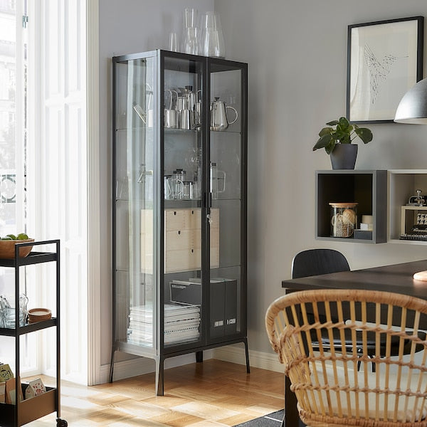 MILSBO Glass-door cabinet, white, 73x175 cm