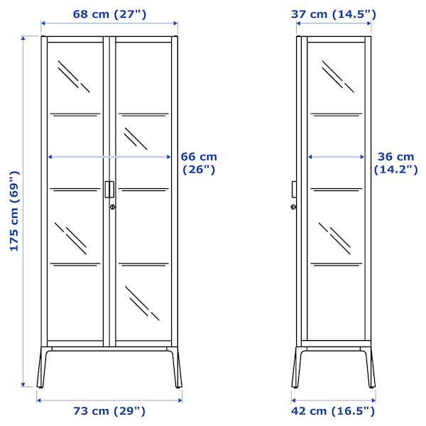 MILSBO Glass-door cabinet, white, 73x175 cm