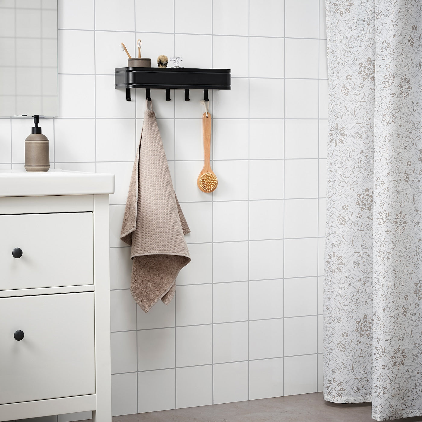 LILLASJÖN Wall shelf with 5 hooks