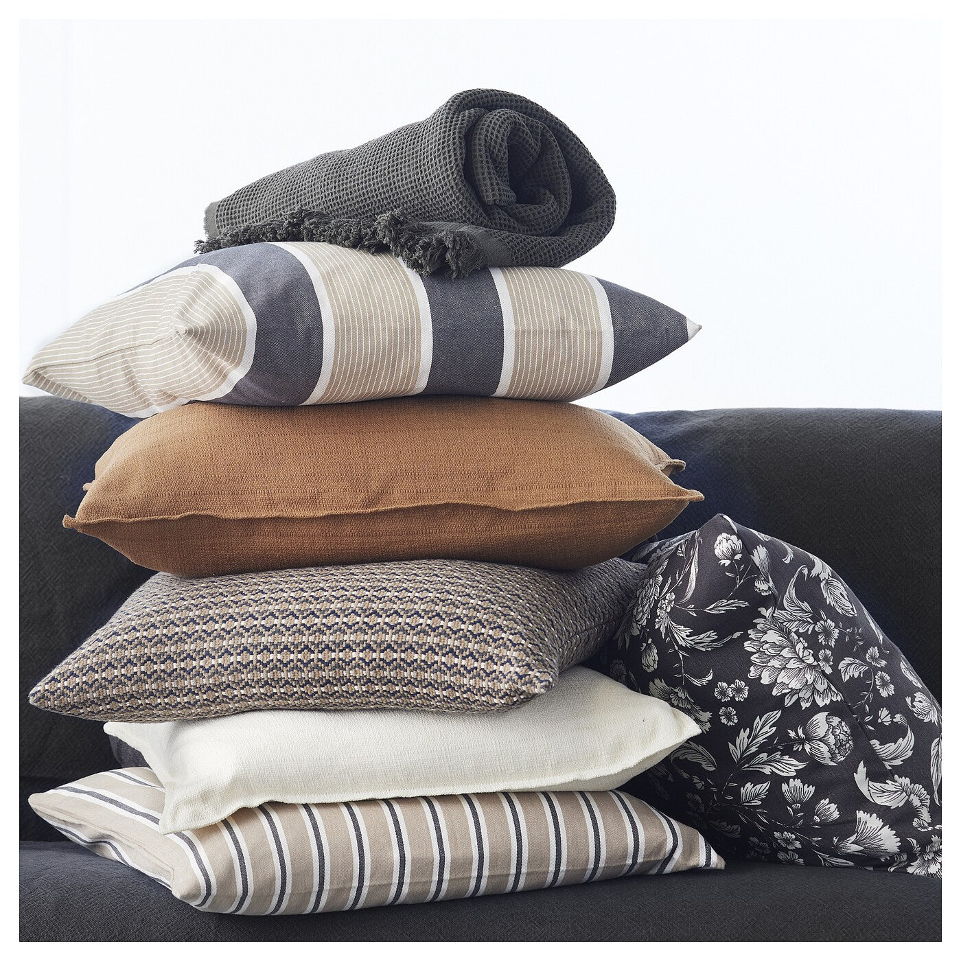 MOROTSMOTT Cushion cover, grey-beige/anthracite, 50x50 cm