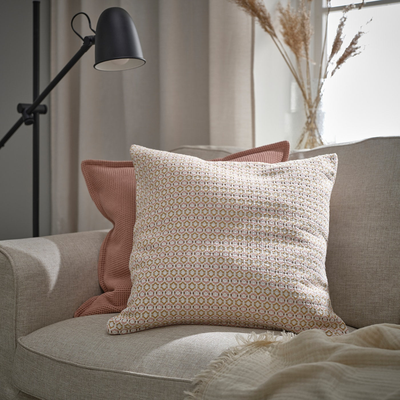 MOROTSMOTT Cushion cover, grey-beige/anthracite, 50x50 cm
