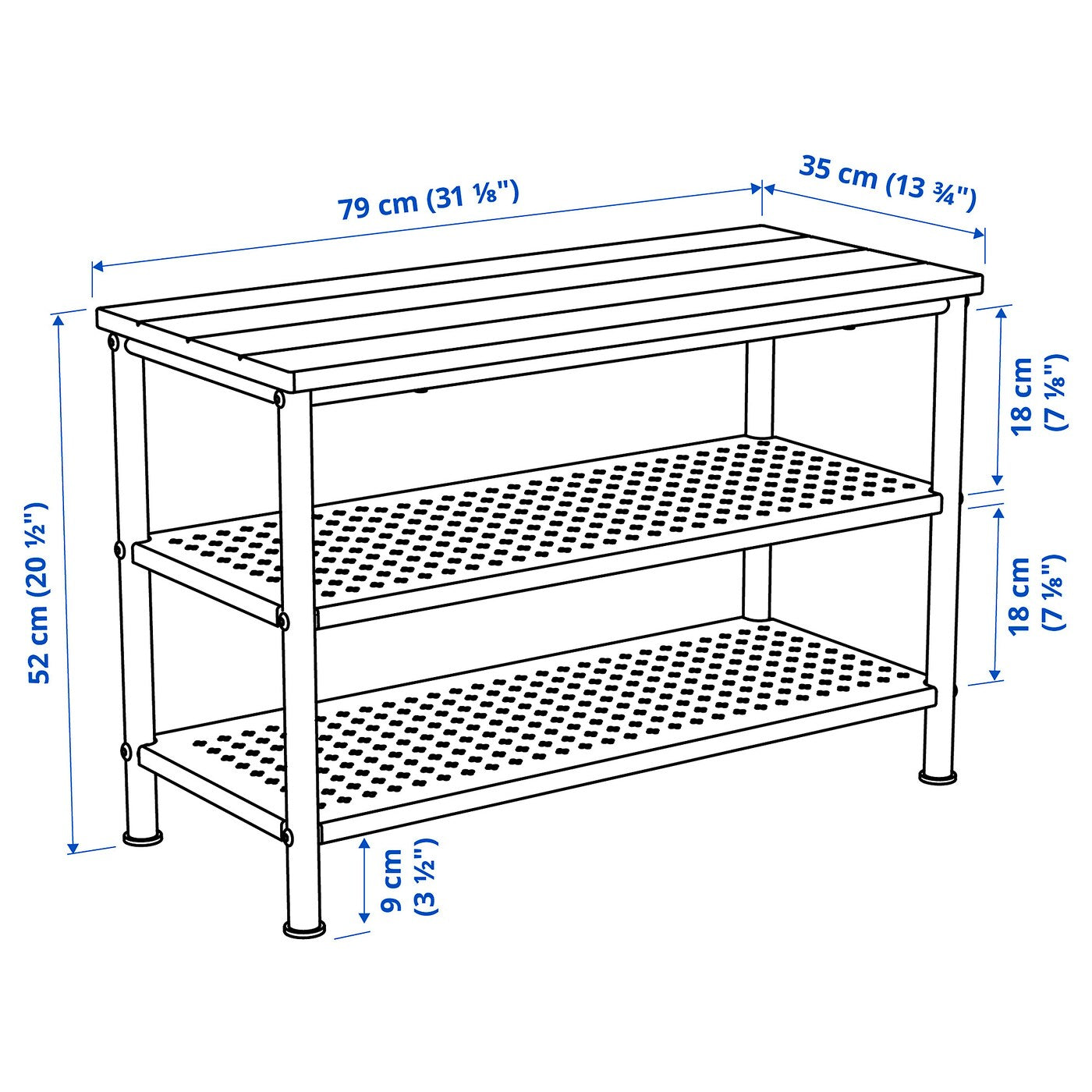 PINNIG Bench with shoe storage, black, 79x35x52 cm