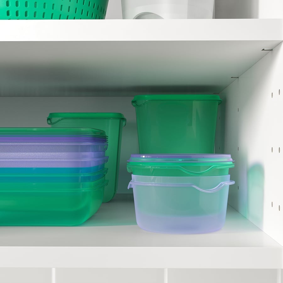 PRUTA Snack container with lid, lilac/green, 0.3 l