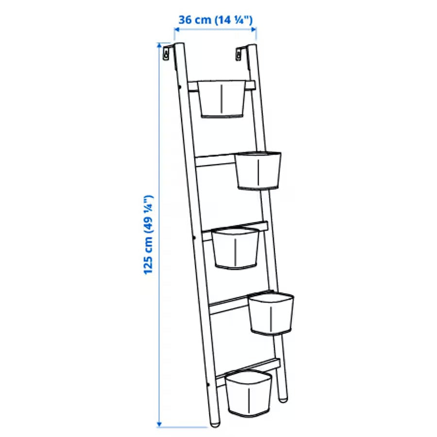 SATSUMAS Plant stand with 5 plant pots, bamboo/white, 125 cm