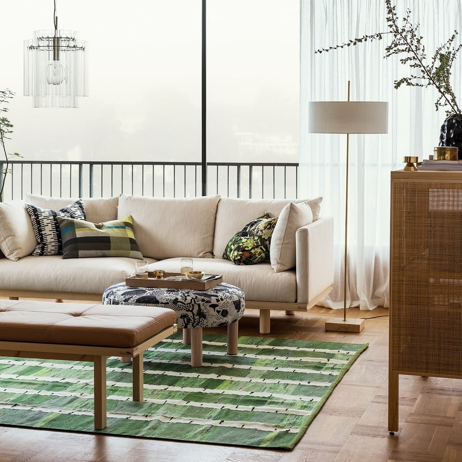 STOCKHOLM 2025 Floor lamp, white textile/brass-plated, 159 cm