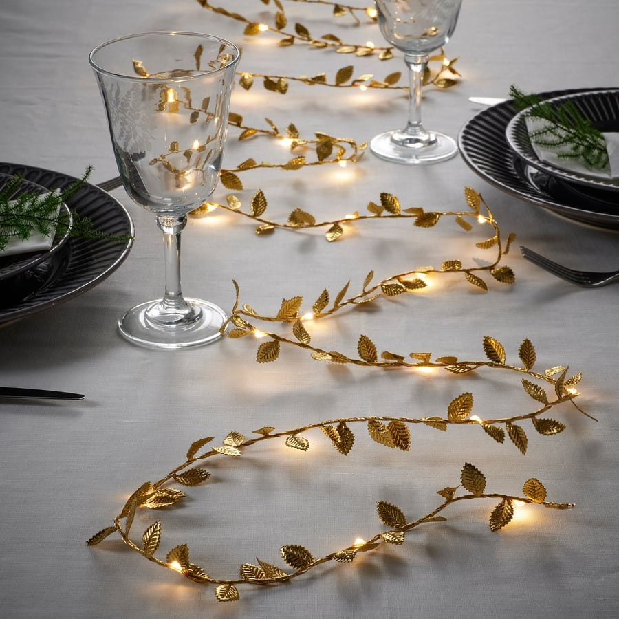 STRÅLA LED lighting chain with 40 lights, battery-operated leaf/gold-colour