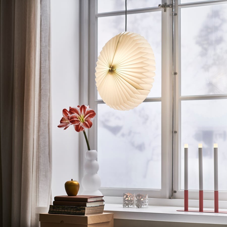 STRÅLA Pendant lamp shade, origami/white, 42 cm