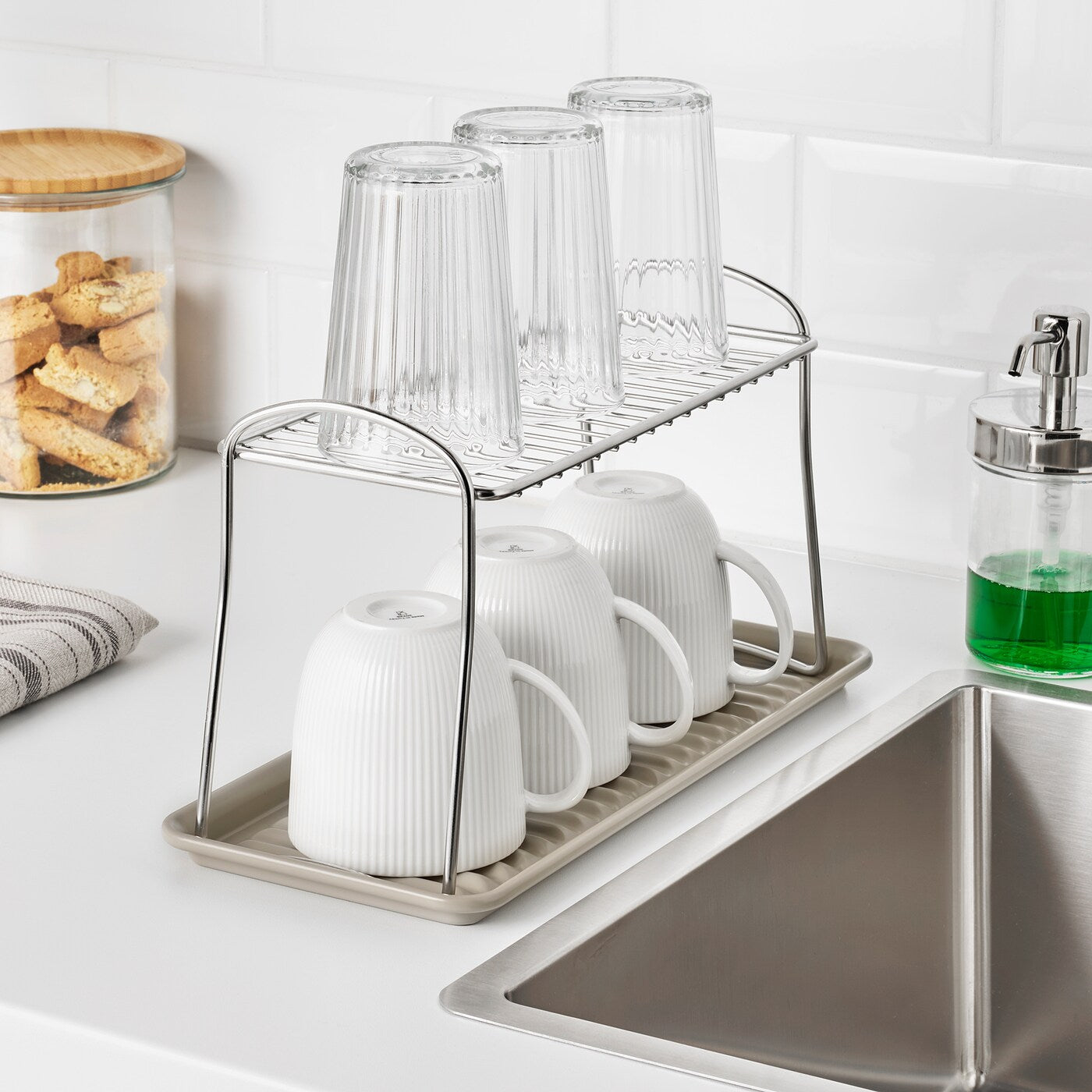 VÄLVÅRDAD Dish drying rack, stainless steel, 12x32 cm