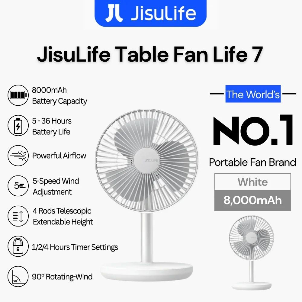JISULIFE Table Fan life7 , 8000 mAh , white