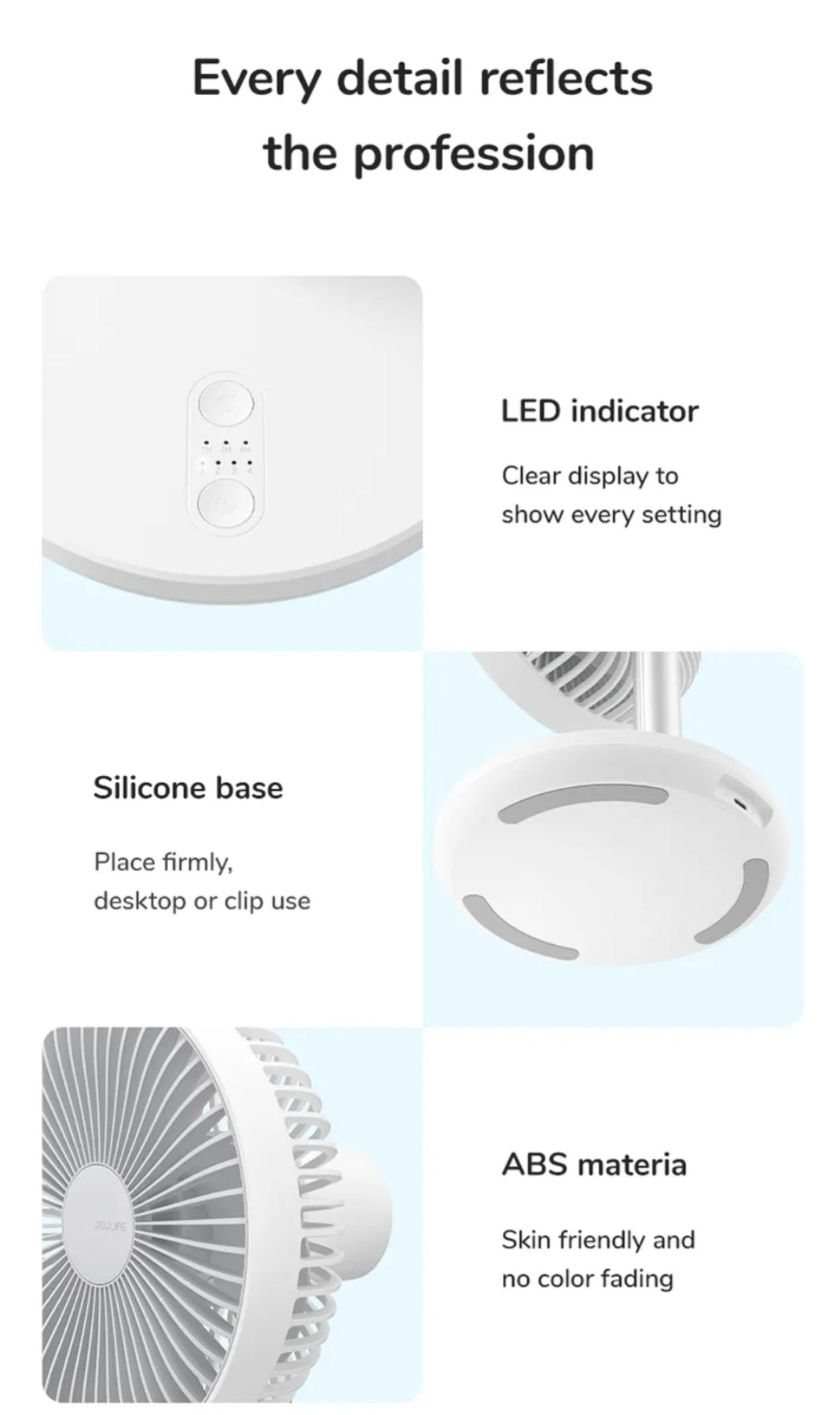 JISULIFE Table Fan life7 , 8000 mAh , white