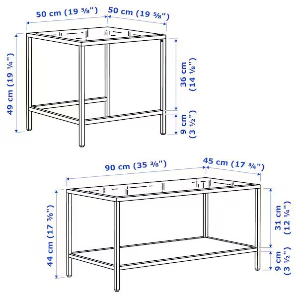 VITTSJÖ Nest of tables, set of 2, black-brown/glass, 90x50 cm