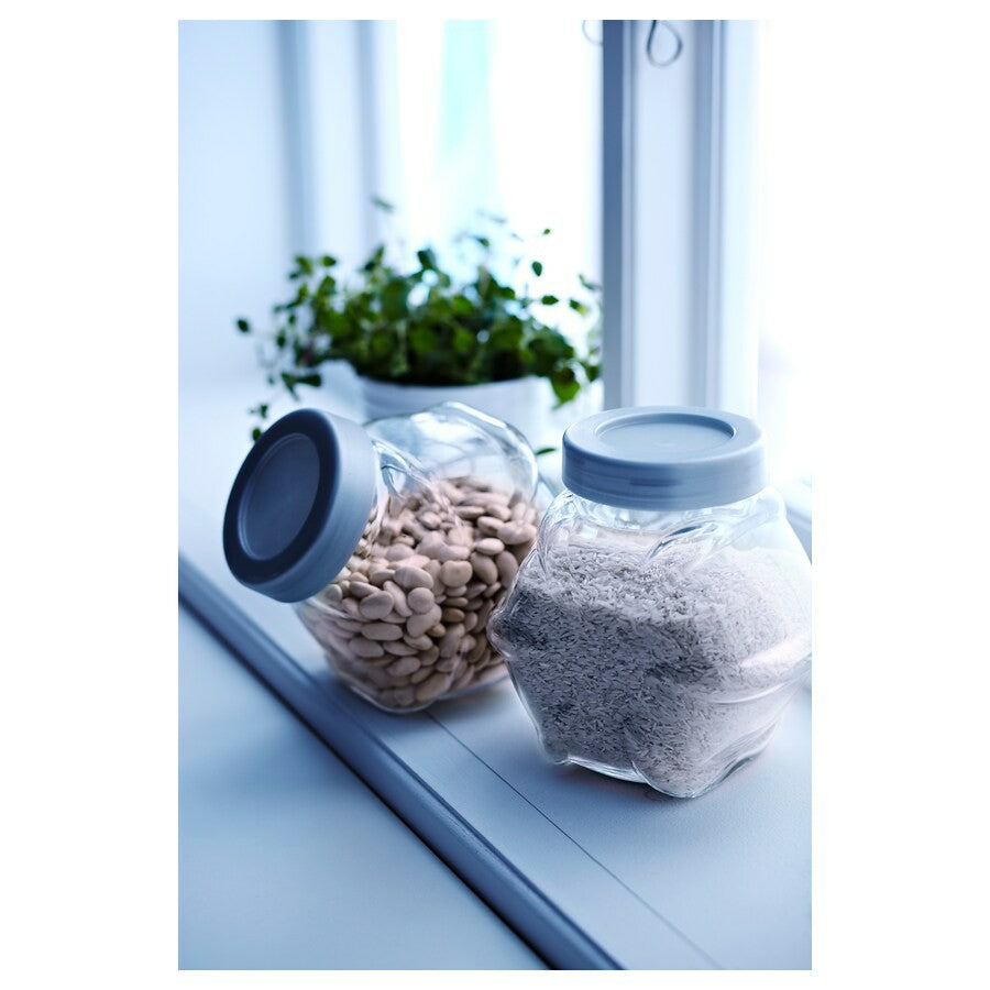 FÖRVAR Jar with lid, glass/aluminium-colour, 1.8 l