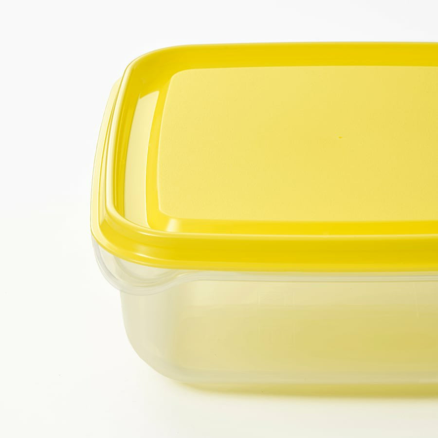PRUTA Food container, transparent/yellow, 0.6 l