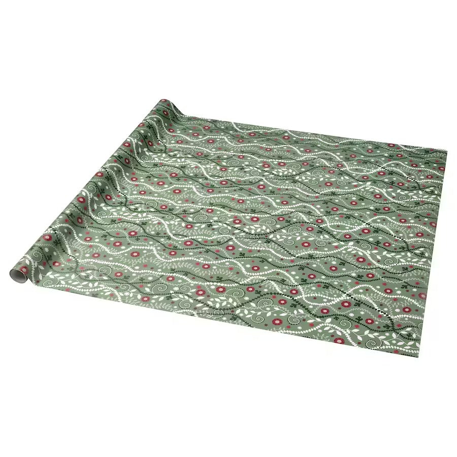 VINTERFINT Gift wrap roll, leaf pattern green, 3x0.7 m