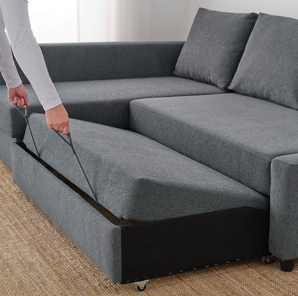 FRIHETEN corner sofa-bed with storage, Hyllie dark grey