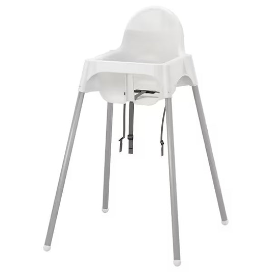 ANTILOP Highchair with safety belt, white/silver-colour