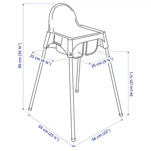 ANTILOP Highchair with safety belt, white/silver-colour