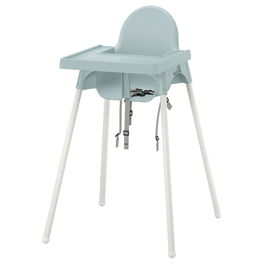 ANTILOP Highchair with tray, grey-blue/white