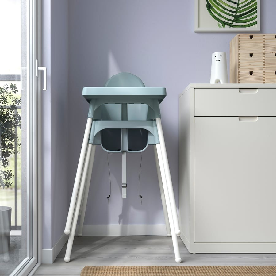 ANTILOP Highchair with tray, grey-blue/white