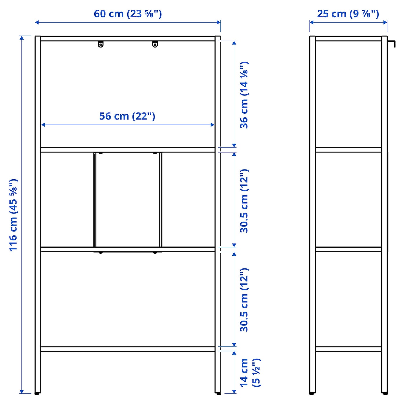 BAGGEBO Shelving unit, metal/white, 60x25x116 cm