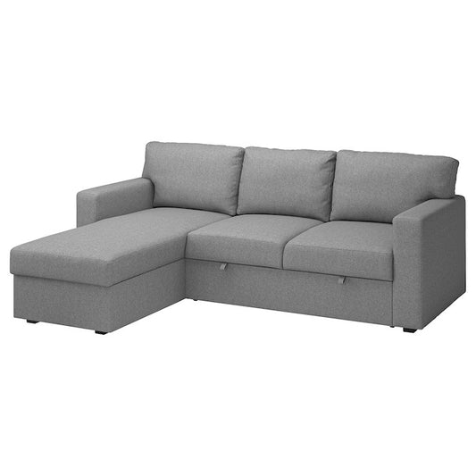 BÅRSLÖV 3-seat sofa-bed with chaise longue, Tibbleby light grey-turquoise