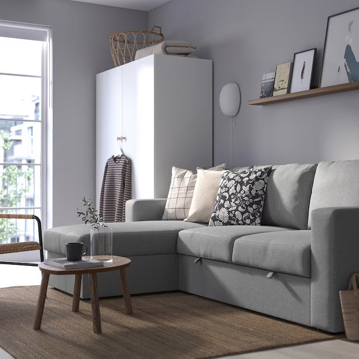 BÅRSLÖV 3-seat sofa-bed with chaise longue, Tibbleby light grey