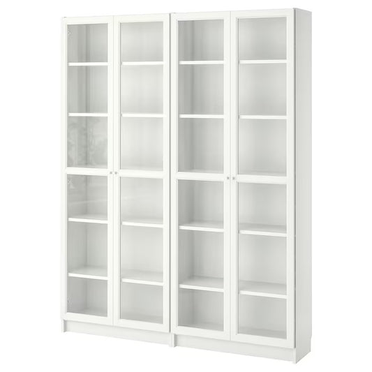 BILLY / OXBERG Bookcase, white/glass, 160x30x202 cm