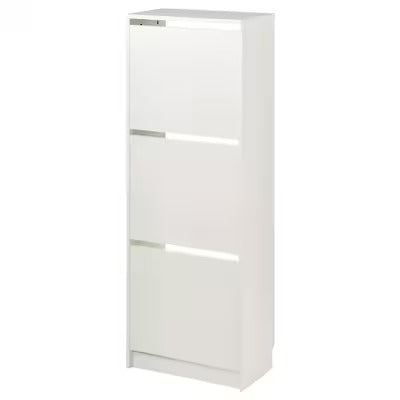 BISSA Shoe cabinet with 3 compartments, white, 49x28x135 cm