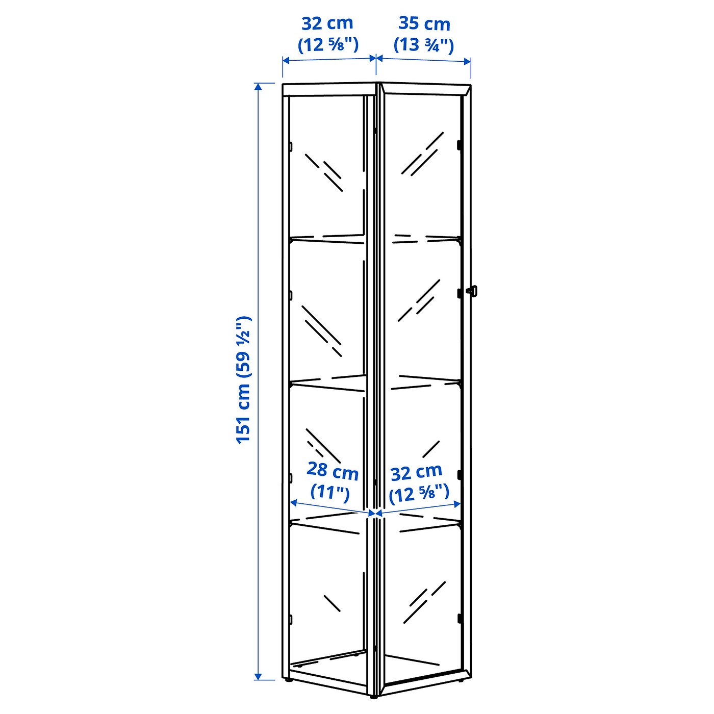 BLÅLIDEN Glass-door cabinet, black, 35x32x151 cm