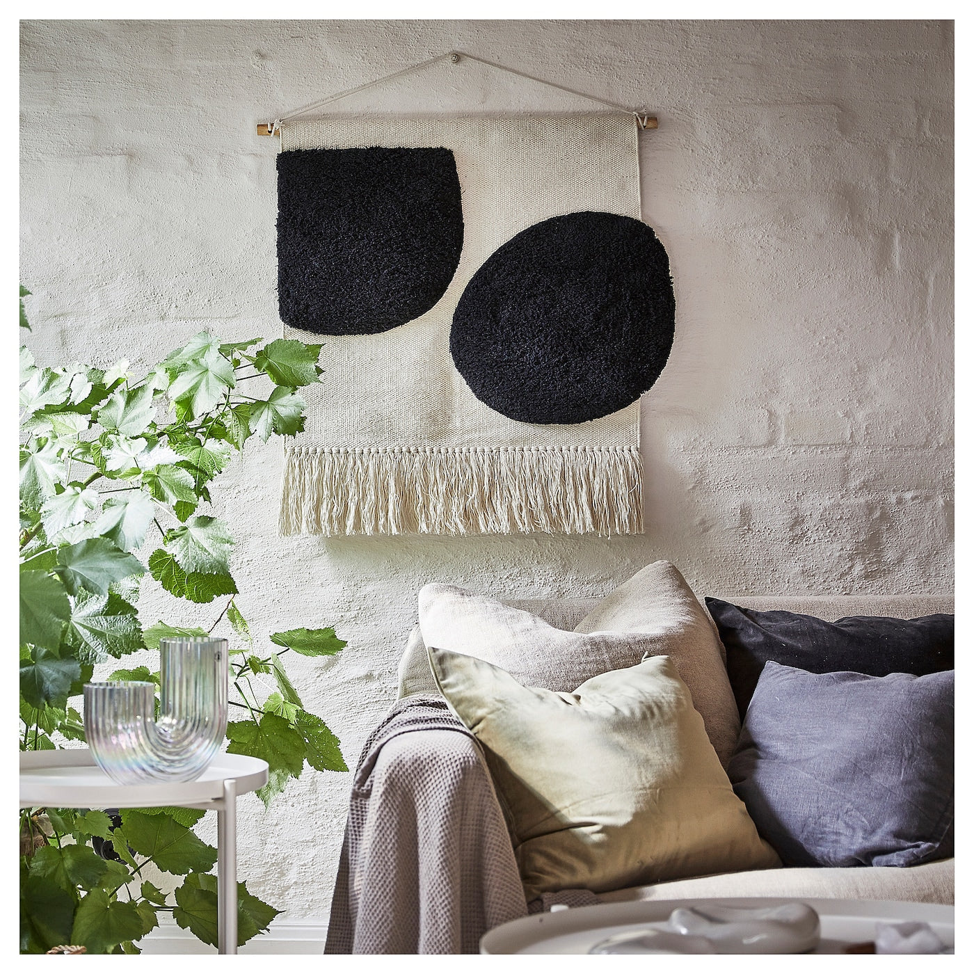 BLANDSKOG Hanging tapestry, beige/black, 70x70 cm