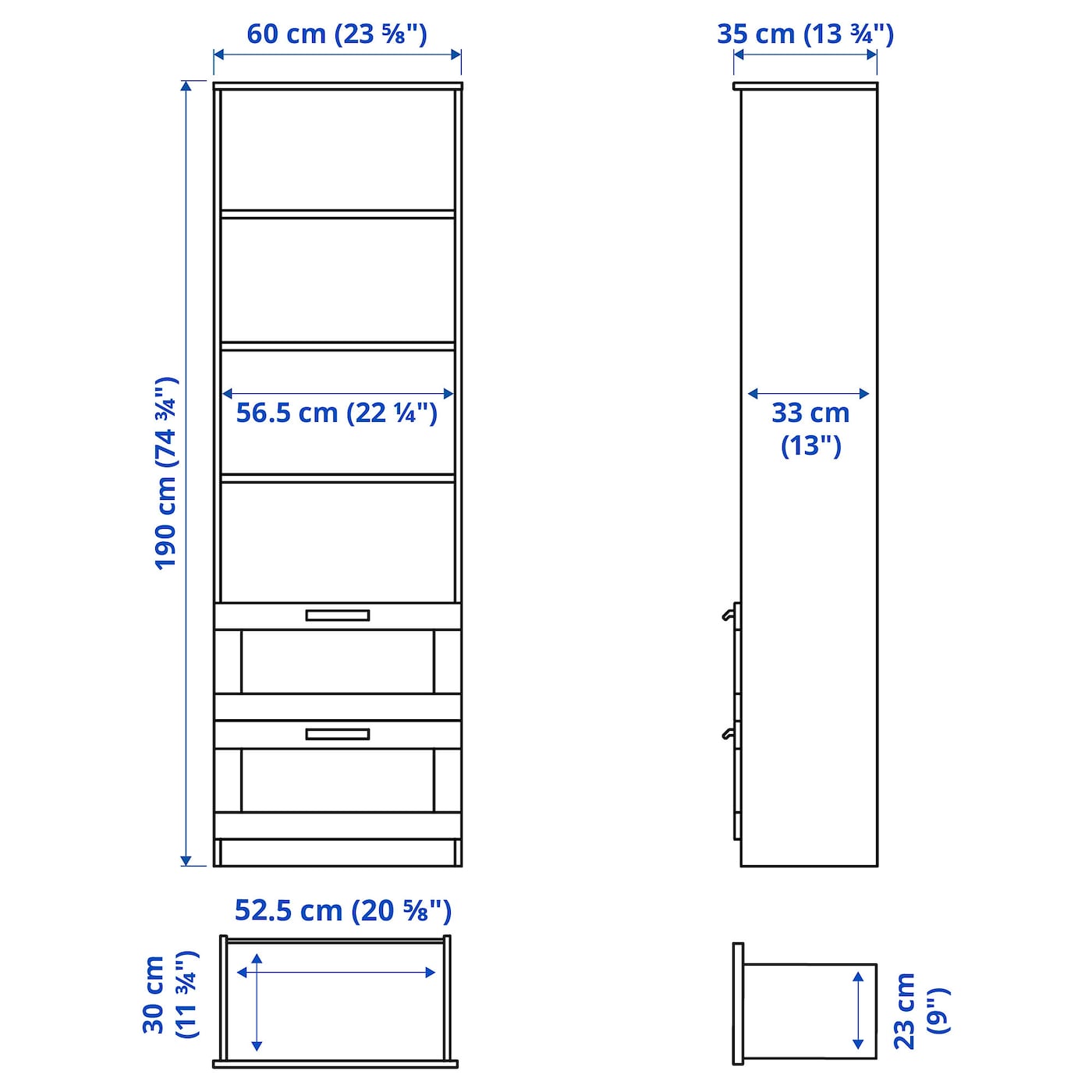 BRIMNES Bookcase, white, 60x190 cm