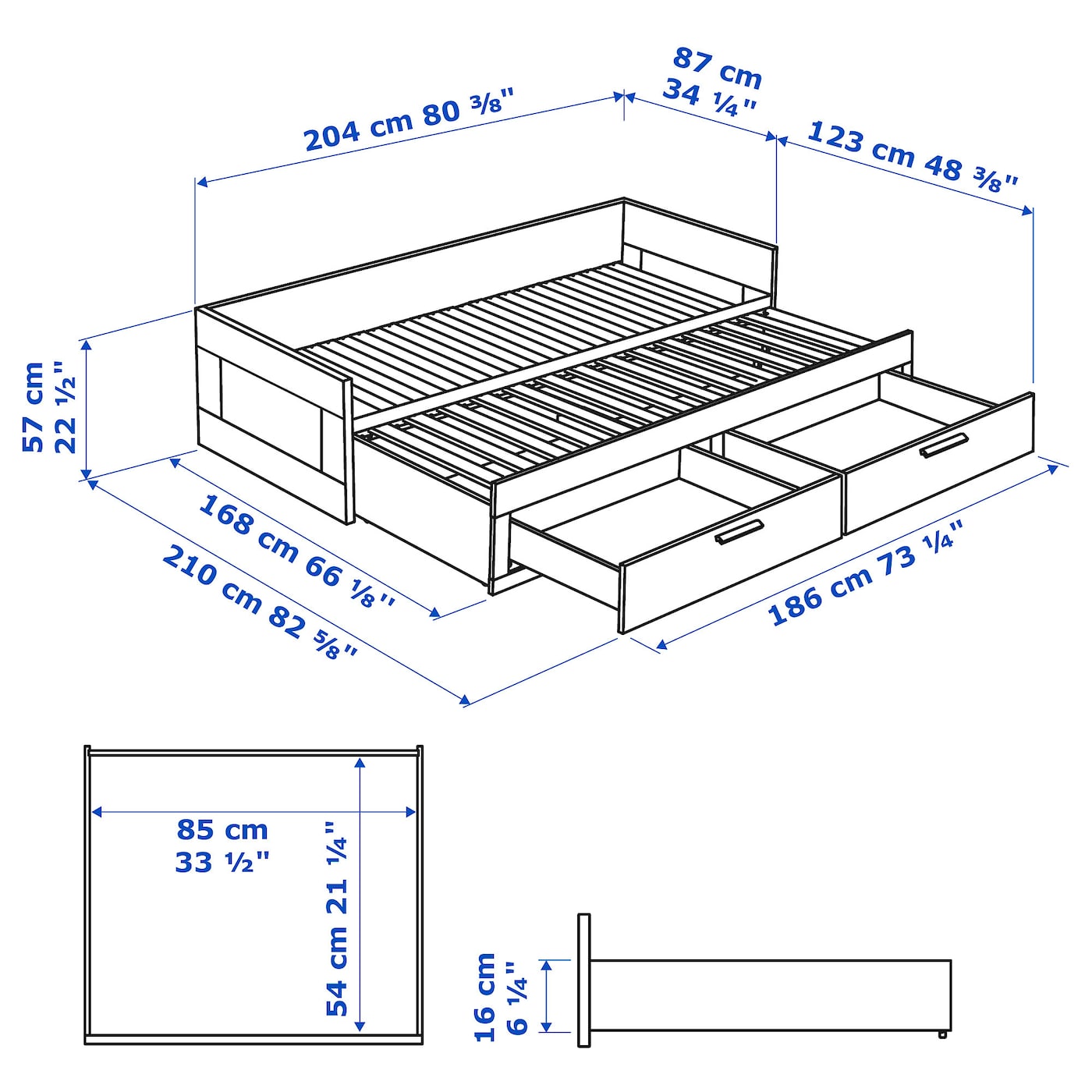 BRIMNES Day-bed w 2 drawers/2 mattresses, white/Vannareid extra firm, 80x200 cm