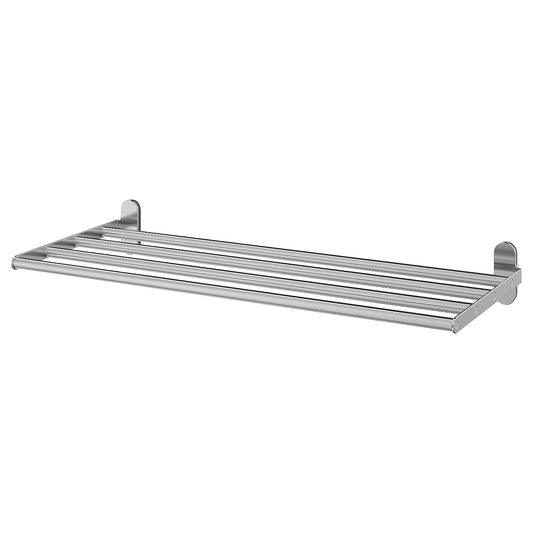 BROGRUND Wall shelf with towel rail, stainless steel, 67x27 cm