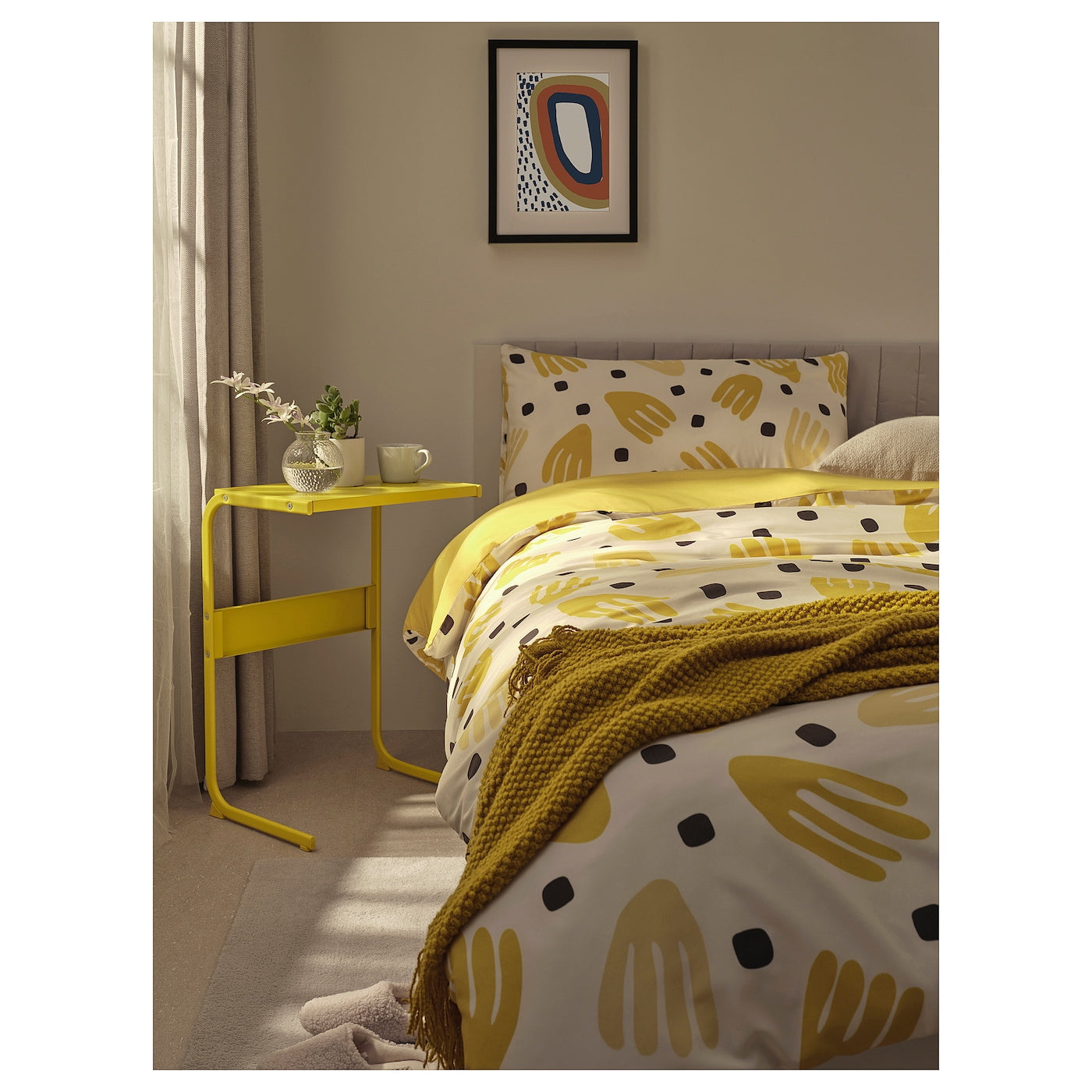 BRUKSVARA 4-piece bedlinen set - white/yellow 200x200 cm