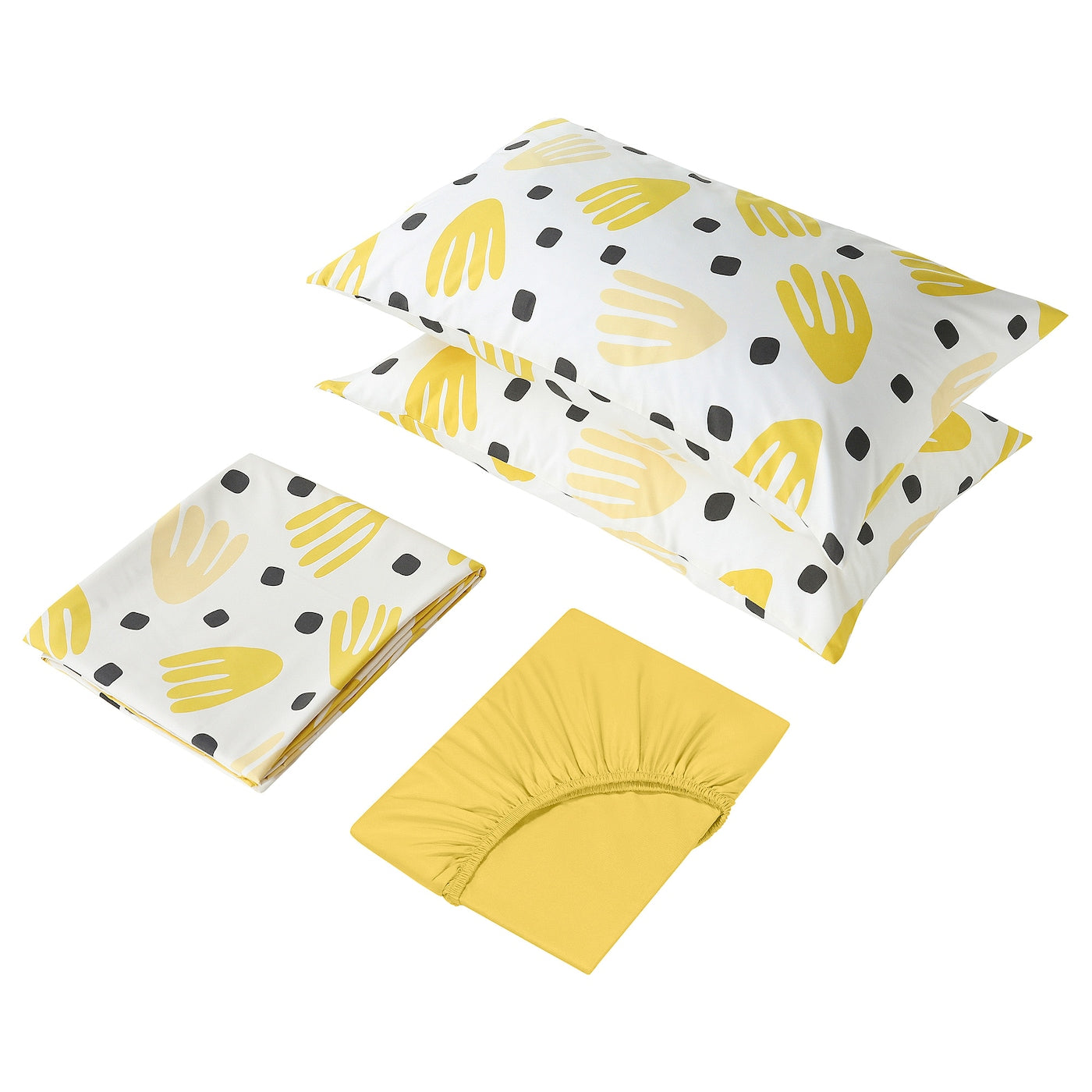 BRUKSVARA 4-piece bedlinen set - white/yellow 200x200 cm