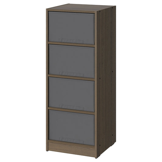 BRUKSVARA Storage unit with 4 boxes, brown/dark grey, 40x104 cm