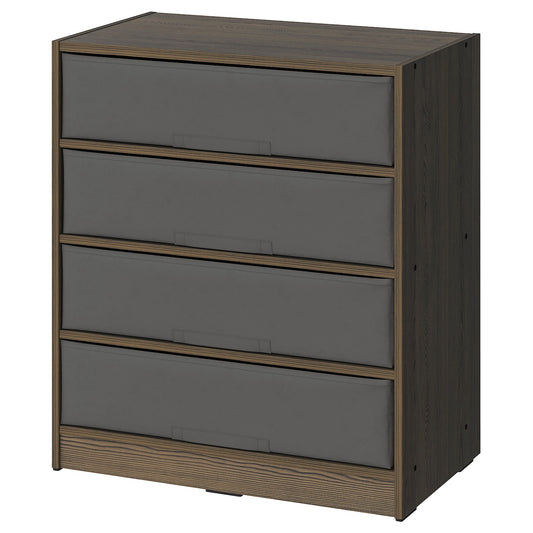 BRUKSVARA Storage unit with 4 boxes, brown/dark grey, 70x80 cm