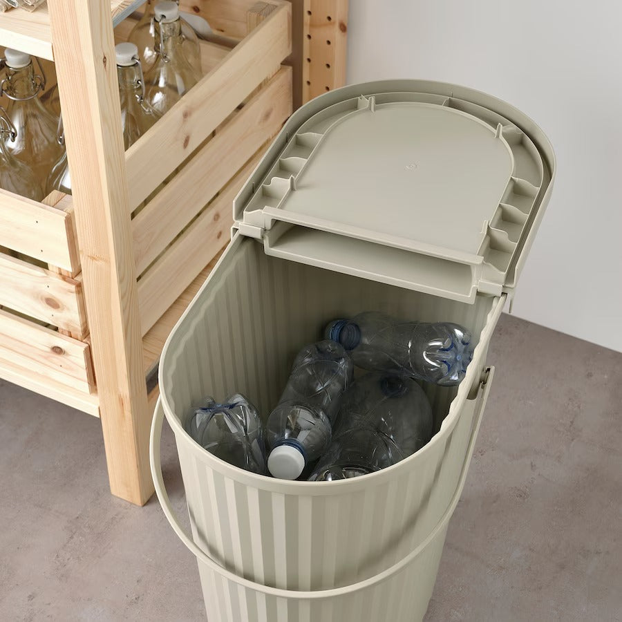 DAMMÄNG Bin with lid, grey-beige, 26 l