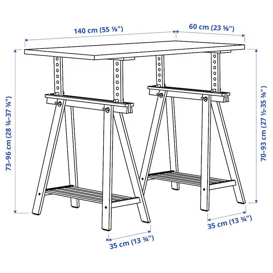 LAGKAPTEN / MITTBACK Desk, white/birch, 140x60 cm